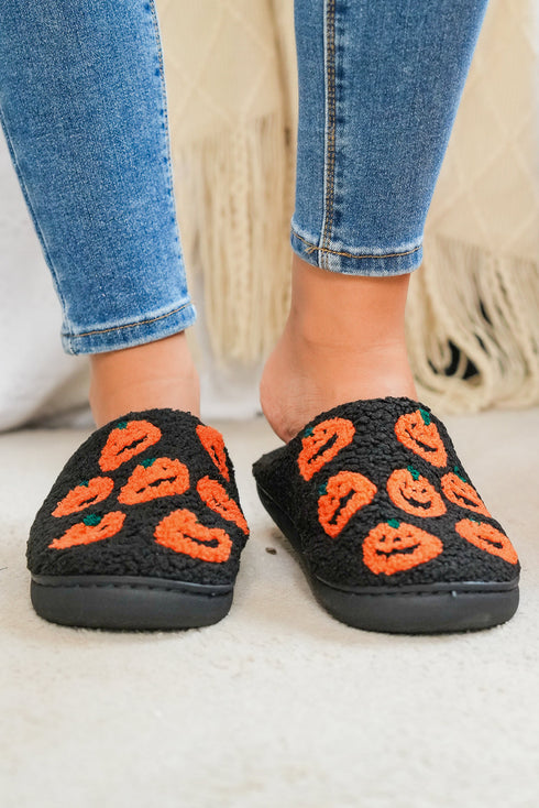 Novelty Jack O Lantern Plush Fleece House Slippers