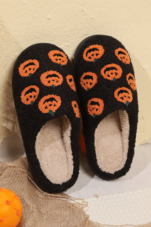 Novelty Jack O Lantern Plush Fleece House Slippers