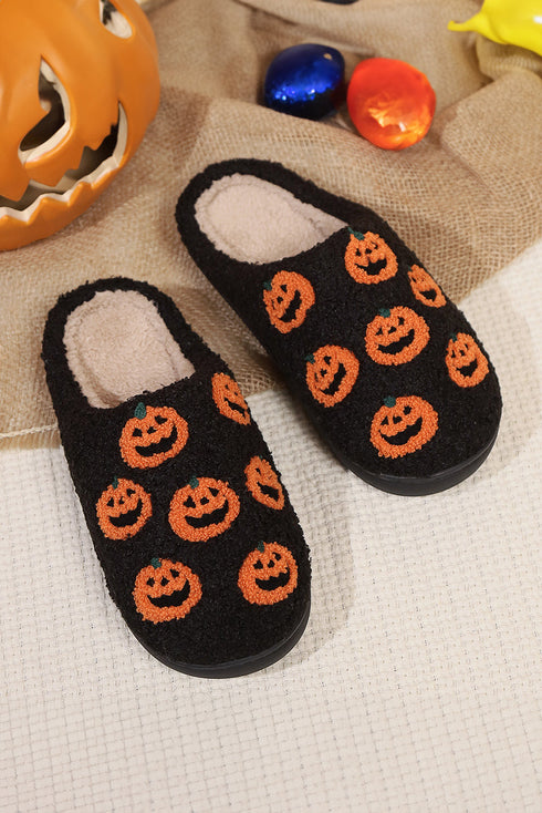 Novelty Jack O Lantern Plush Fleece House Slippers