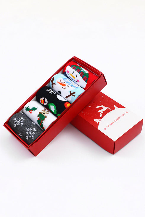 Novelty Pattern Cotton Crew Five Pair Gift Box Socks