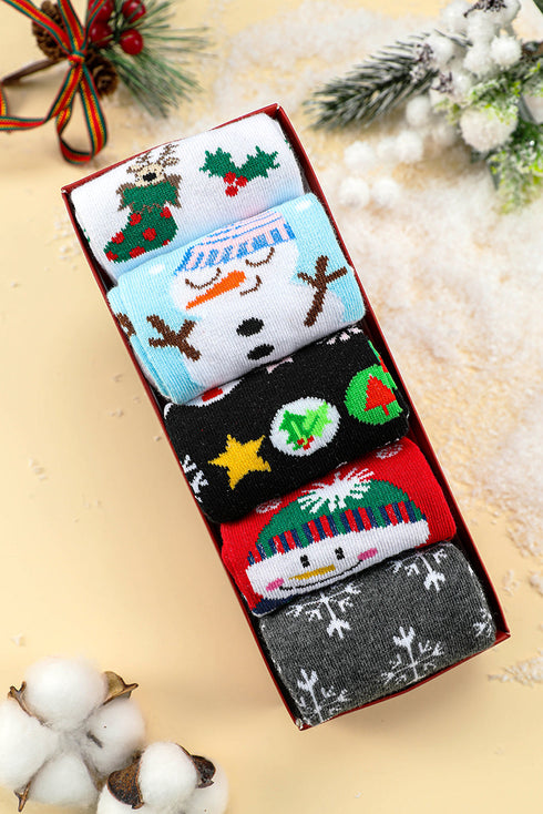Novelty Pattern Cotton Crew Five Pair Gift Box Socks
