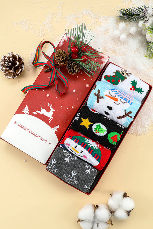 Novelty Pattern Cotton Crew Five Pair Gift Box Socks