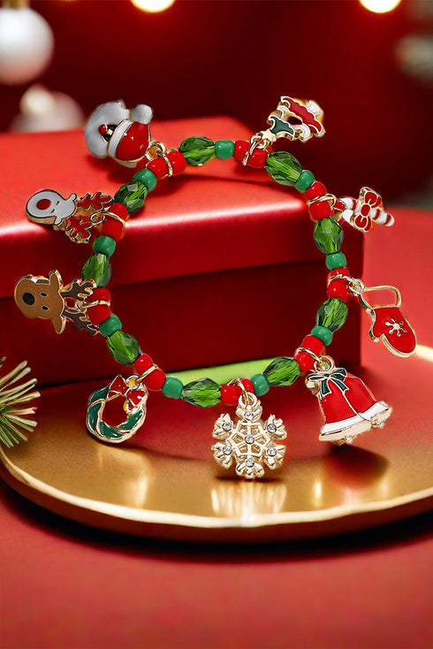 Novelty Patterned Pendant Crystal Beaded Stretch Bracelet