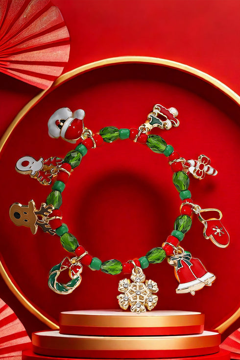Novelty Patterned Pendant Crystal Beaded Stretch Bracelet