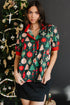 Novelty Print Frilled Neck Contrast Trim Short Sleeve Blouse