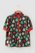 Novelty Print Frilled Neck Contrast Trim Short Sleeve Blouse
