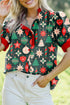 Novelty Print Frilled Neck Contrast Trim Short Sleeve Blouse