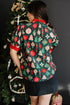 Novelty Print Frilled Neck Contrast Trim Short Sleeve Blouse