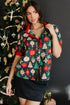 Novelty Print Frilled Neck Contrast Trim Short Sleeve Blouse