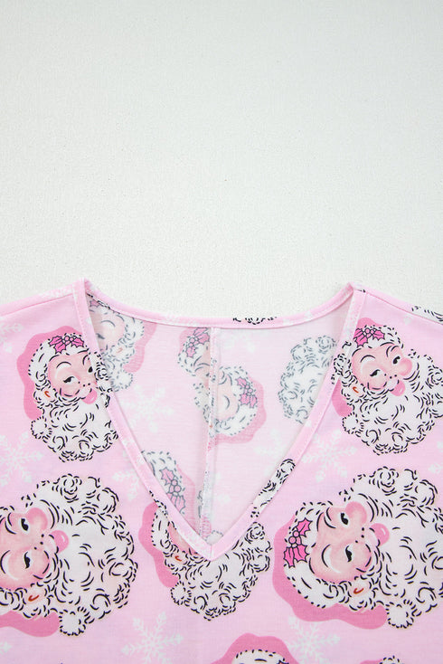 Novelty Print V Neck Short Sleeve Lounge Set