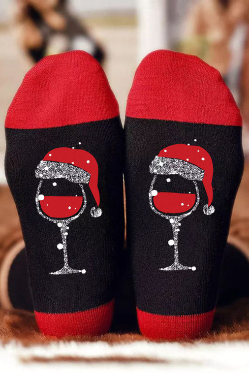 Novelty Toasting Glass And Hat Graphic Crew Socks