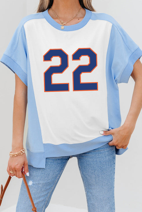 Number Print Color Block Jersey Knit Graphic Tee Shirt