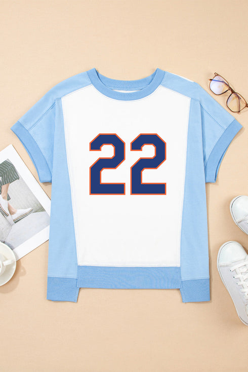 Number Print Color Block Jersey Knit Graphic Tee Shirt