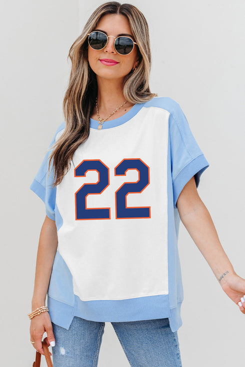 Number Print Color Block Jersey Knit Graphic Tee Shirt