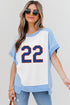 Number Print Color Block Jersey Knit Graphic Tee Shirt