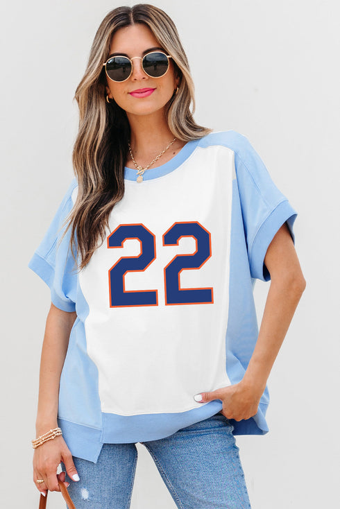 Number Print Color Block Jersey Knit Graphic Tee Shirt