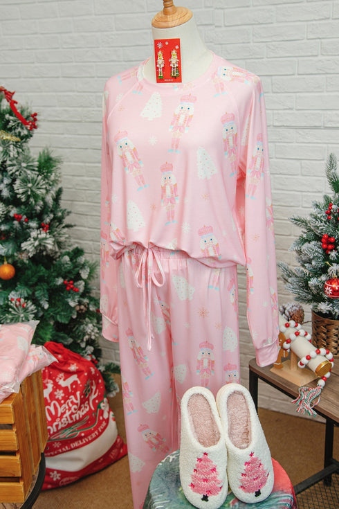 Nutcracker And Tree Print Long Sleeve Lounge Set