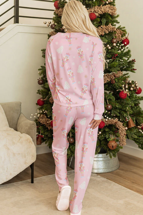 Nutcracker And Tree Print Long Sleeve Lounge Set