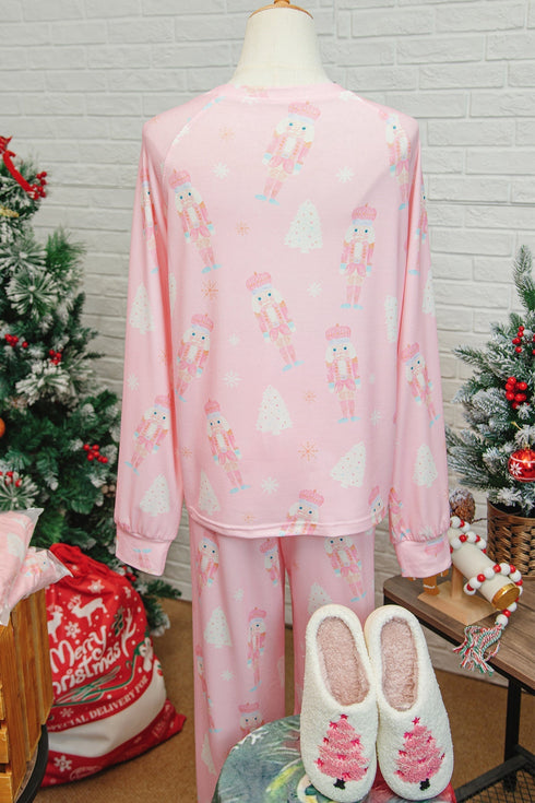 Nutcracker And Tree Print Long Sleeve Lounge Set