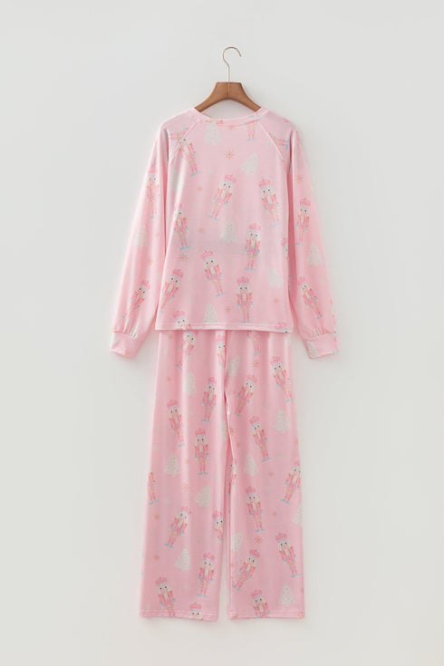 Nutcracker And Tree Print Long Sleeve Lounge Set
