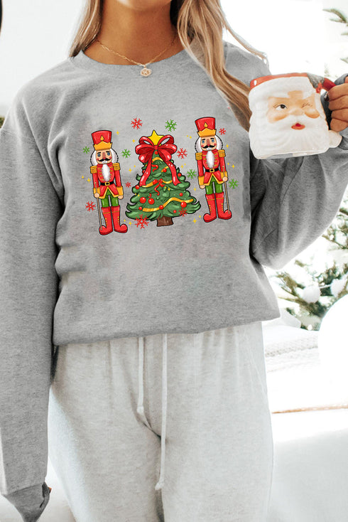 Nutcracker Duo Bow Topped Tree Graphic Sweatshirt