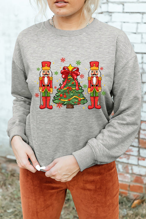 Nutcracker Duo Bow Topped Tree Graphic Sweatshirt