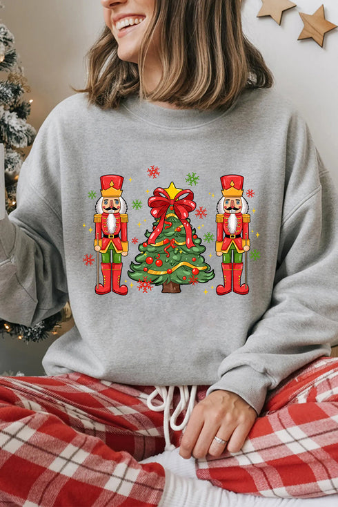 Nutcracker Duo Bow Topped Tree Graphic Sweatshirt