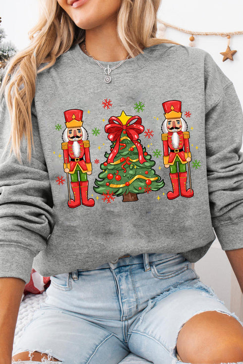Nutcracker Duo Bow Topped Tree Graphic Sweatshirt