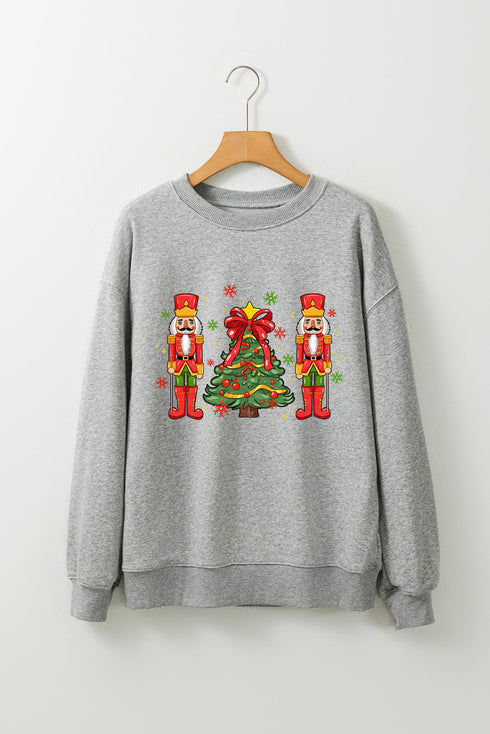 Nutcracker Duo Bow Topped Tree Graphic Sweatshirt