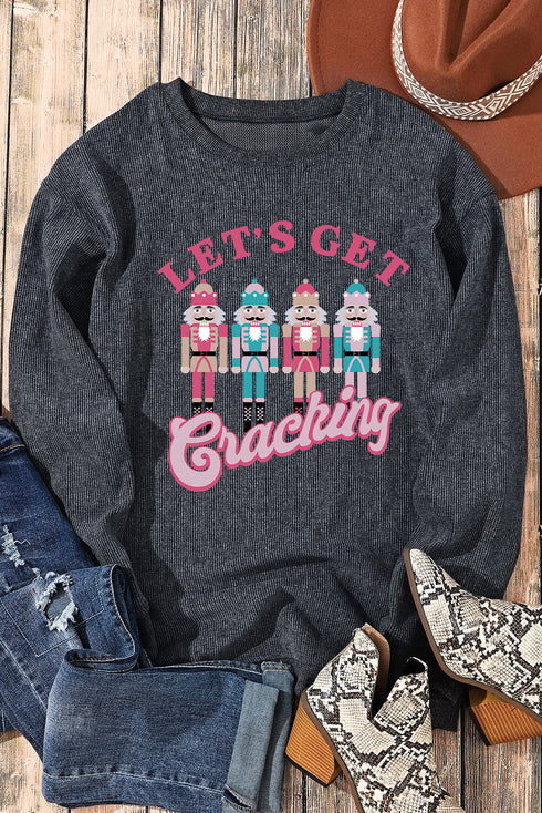 Nutcracker Graphic Print Corded Texture Holiday Sweatshirt