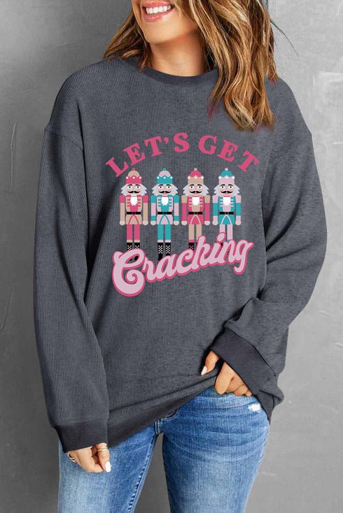 Nutcracker Graphic Print Corded Texture Holiday Sweatshirt