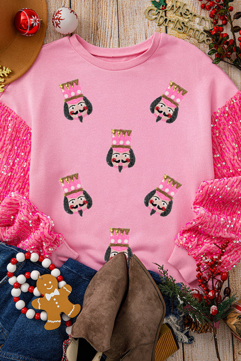 Nutcracker Graphic Sequin Patchwork Long Sleeve Tee