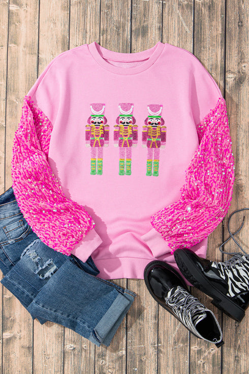 Nutcracker Graphic Sequin Sleeve Crew Neck Sweatshirt