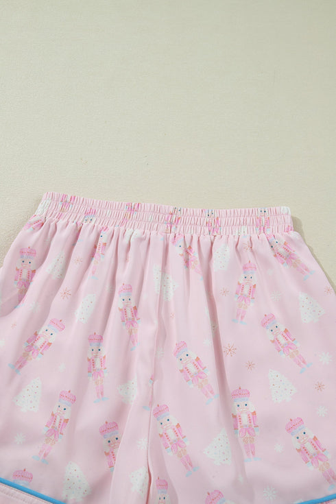 Nutcracker Print Bow Tie Front Long Sleeve Pajama Set