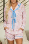 Nutcracker Print Bow Tie Front Long Sleeve Pajama Set