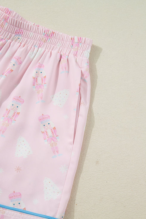 Nutcracker Print Bow Tie Front Long Sleeve Pajama Set