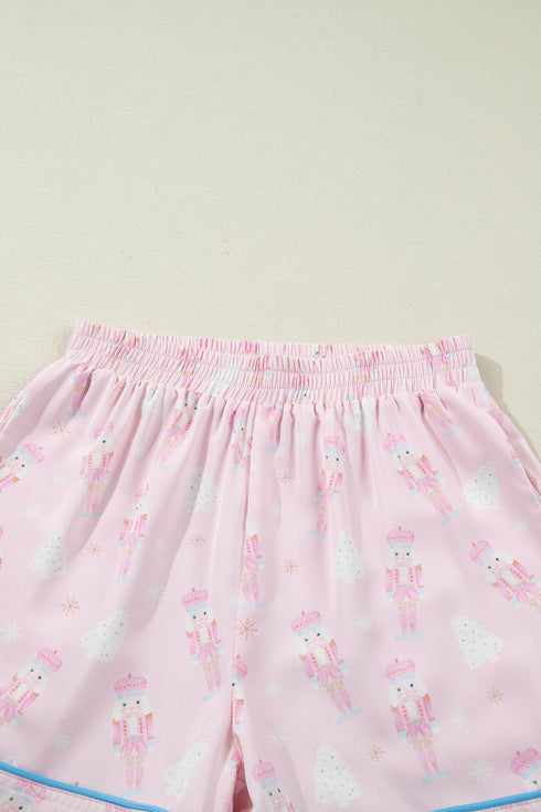 Nutcracker Print Bow Tie Front Long Sleeve Pajama Set