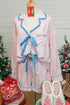 Nutcracker Print Bow Tie Front Long Sleeve Pajama Set