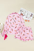 Nutcracker Print Contrast Piping Bow Cuff Silky Pajama Set