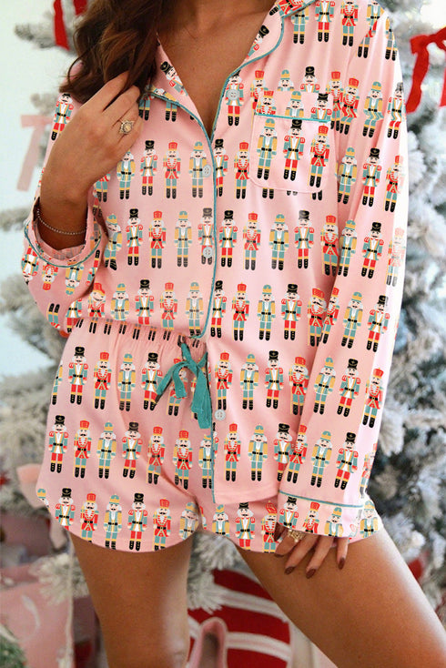 Nutcracker Print Long Sleeve Button Front Pajama Set