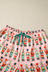 Nutcracker Print Notched Collar Button Front Contrast Piping Long Sleeve Pajama Short Set