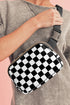 Nylon Checkered Print Buckle Detail Wide Strap Crossbody Bag