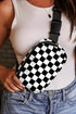 Nylon Checkered Print Buckle Detail Wide Strap Crossbody Bag