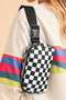 Nylon Checkered Print Buckle Detail Wide Strap Crossbody Bag
