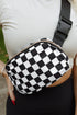 Nylon Checkered Print Buckle Detail Wide Strap Crossbody Bag