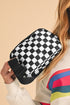 Nylon Checkered Print Buckle Detail Wide Strap Crossbody Bag