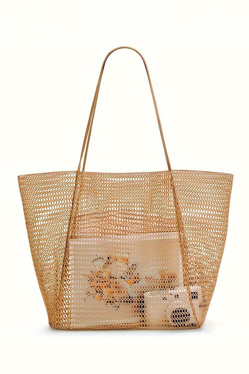 Nylon Mesh Crochet Style Open Top Tote Bag