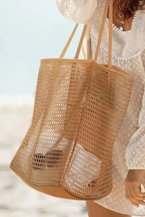 Nylon Mesh Crochet Style Open Top Tote Bag