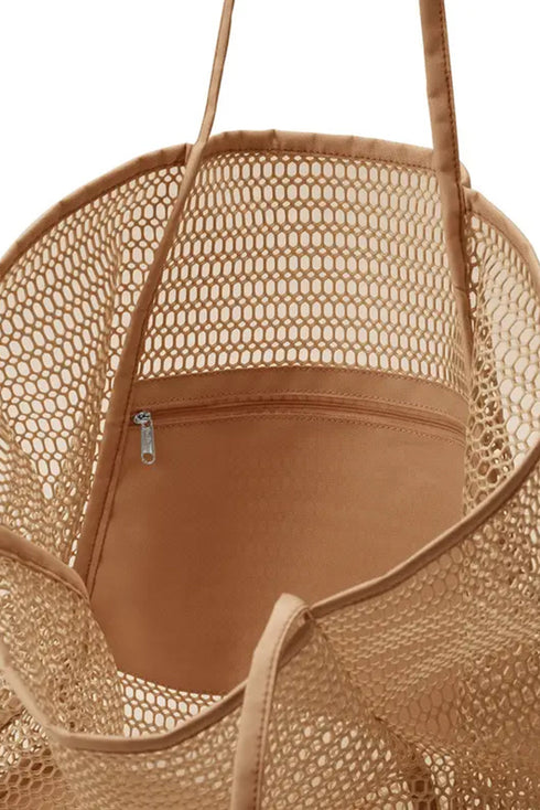 Nylon Mesh Crochet Style Open Top Tote Bag