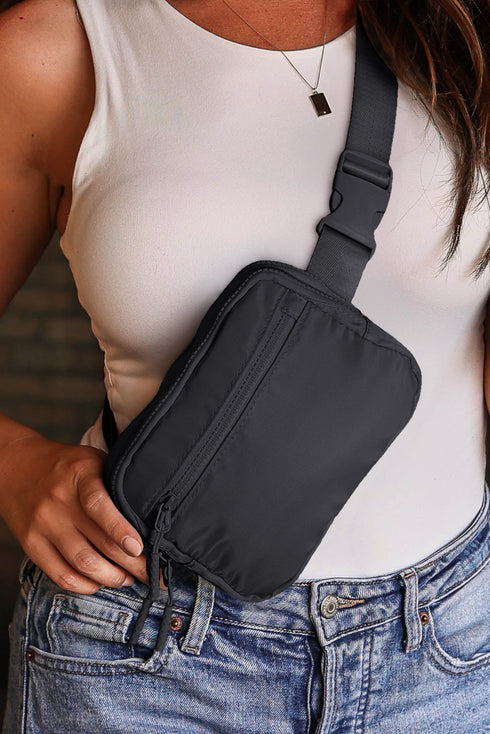 Nylon Wide Strap Square Zip Crossbody Bag